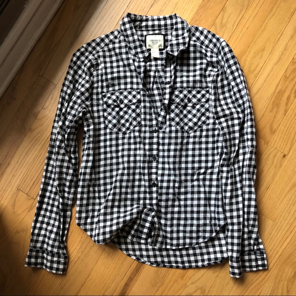 Black and white checkered long sleeve button down